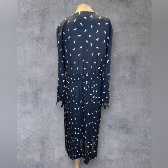 Leslie Fay Collections Navy Blue Geometric Midi Dress - Size 10 - Picture 2 of 5